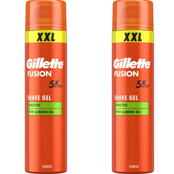 2 x Gillette Fusion 5 Shave Gel XXL Sensitive With Almond Oil 240ml