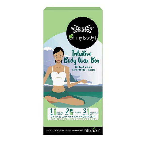 Wilkinson Intuitive Body Wax Box 30ml Cooling Water + 40 Body Wax Strips + 15ml Post Wax Oil