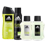 Adidas Pure Game Mens Perfume Gift Set - 100ml Edt + Aftershave 100ml  + 3 In 1 Shower Gel 250ml  + Deodorant Body Spray 150ml