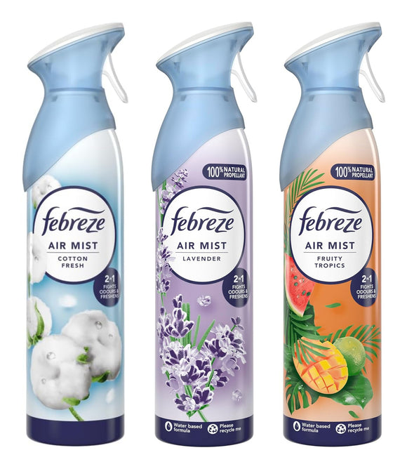 3 x Febreze Air Freshener Room & Bathroom Spray Odour Eliminator 185ml Each