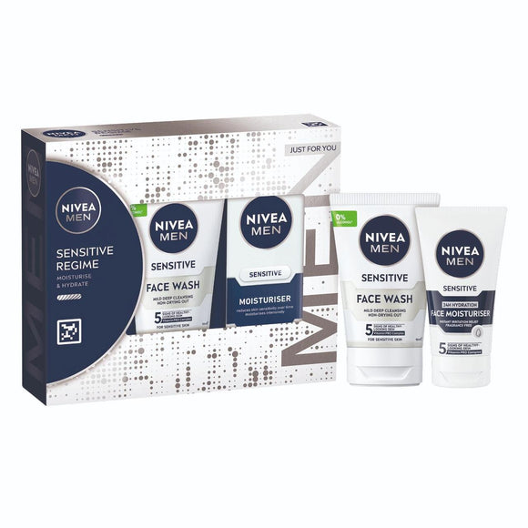 Nivea Men Sensitive Regime Gift Set Moisturise & Hydrate 100ml Face Wash + 75ml Moisturiser Sensitive