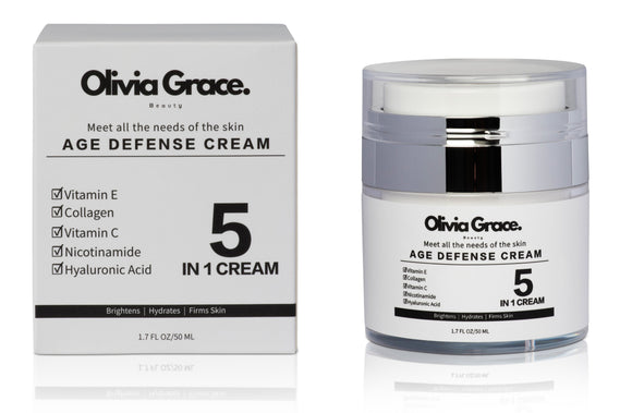 Olivia Grace Age Defense Cream 5 in 1 – hellt die Haut auf, spendet Feuchtigkeit und strafft sie – Vitamin C und E, Kollagen, Nicotinamid und Hyaluronsäure