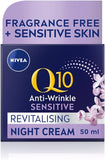 Nivea Q10 Anti Wrinkle Sensitive Night Cream 50ml Fragrance Free Anti Redness