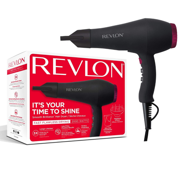 Revlon Smooth Briiliance Fast Hair Dryer 2000 Watts Volumising Diffuser
