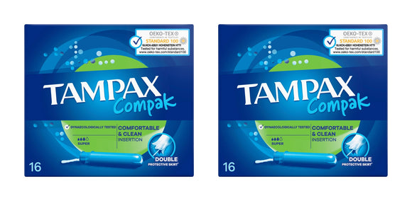2 X New Tampax Compak Super Tampon With Applicator 16