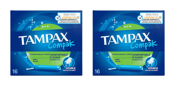 2 X New Tampax Compak Super Tampon With Applicator 16