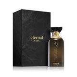 Perfume bottle and packaging with 'eternal by Ajmal' branding on a white background
