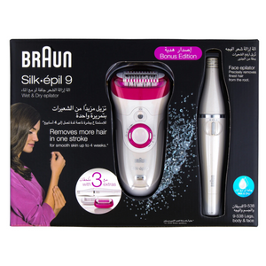 Braun Silk Epil 9 Bonus Edition Wet & Dry Epilator + Face Epilator