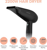 Carmen Hair Dryer With Concentrator Nozzle 3 Heat Levels & 2 Speeds 2200 Watts