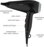 Carmen Hair Dryer With Concentrator Nozzle 3 Heat Levels & 2 Speeds 2200 Watts