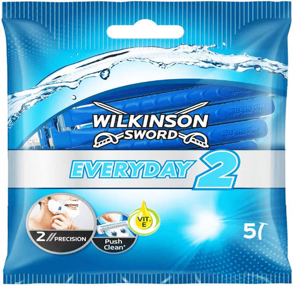 Wilkinson Sword Everyday 2 Blade Razor Pack Of 5 Disposable Razors With Strip