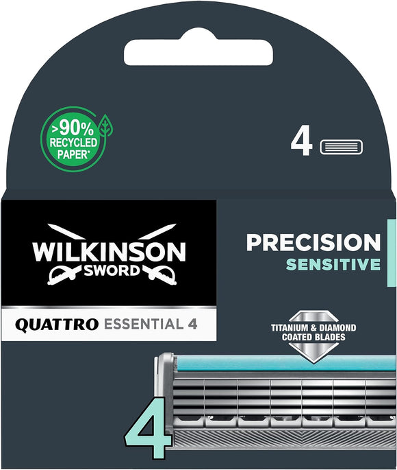 Wilkinson Sword 4 Pack Titanium & Diamond Coated Blades Quattro Precision Sensitive