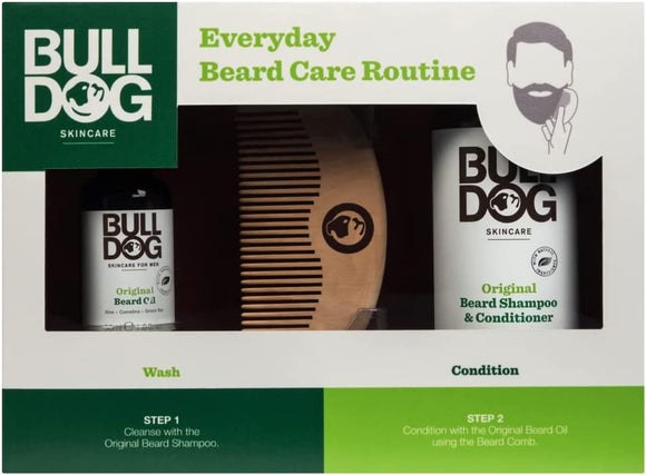 Bulldog Beard Care Kit 3 Piece Gift Set Beard Oil 30ml + Beard Shampoo & Conditoner 200ml + Comb